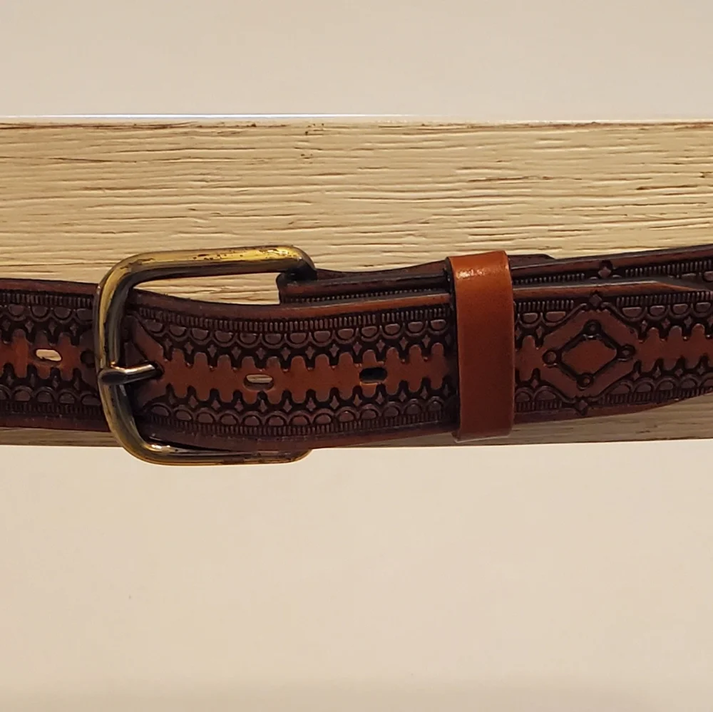 Vintage Genuine Leather Diamond Pattern Men's Belt, Size 38